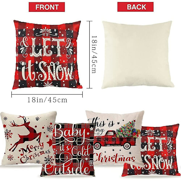 4-pak Merry Christmas Design Pudebetræk Pyntepude Til Sofa Juleværelsesdekorationer 18 X 18