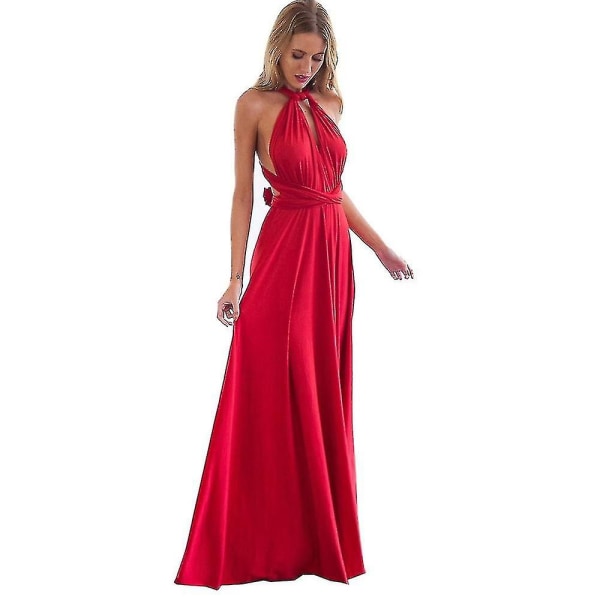 Naisten Monikäyttöinen Kietaisuside Pitkä Mekko Muunneltava Boho Iltapuku Juhliin Kaasoille Red L