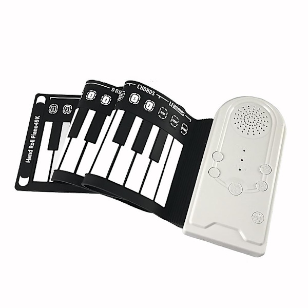 Bärbart Handrullpiano Flexibelt Digitalt Rullpiano Keyboard Silikon Hopfällbart Elektronisk Keyboard Uppladdningsbart Barn Tidig Inlärning Piano Pearl White