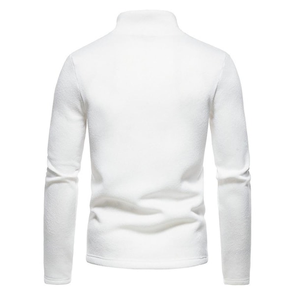 Herre Ensfarvet Halv Lynlås Høj Hals T-shirt Sweatshirt Langærmet Afslappet Pullover Toppe White M