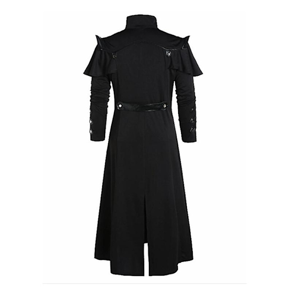Vintage Halloween keskiaikainen steampunk-tyylinen salamurhaaja haltia merirosvo asu aikuisille miehille musta pitkä halkio takki goottilainen panssari nahkatakit Black M