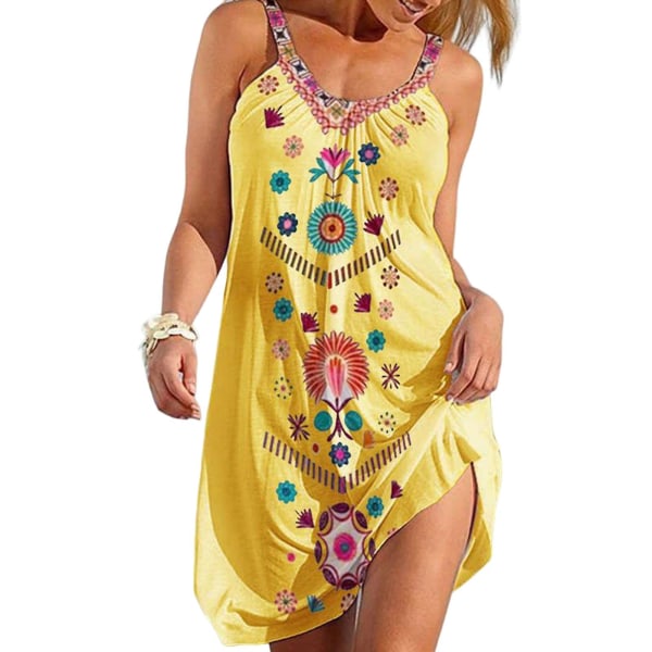 Casual tanktop-kjole til kvinder med spaghettistropper, trykte mønsterkjoler til udendørs kontoroptrædener, maskerade Yellow L