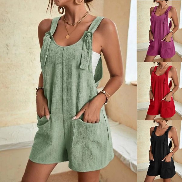 Polyester ensfargede overalls lettvekts kul stil rette ben løse allsidige jumpsuit Green M
