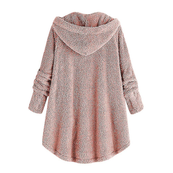 Mile Naisten Oversized Sherpa Takki Taskuilla Ruudullinen Fleece Huppari Talvitakki Pink 4XL