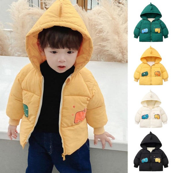 Hoodie för barn Pufferjacka med plyschfodrad printed kort vinterkappa med huva Yellow 120cm