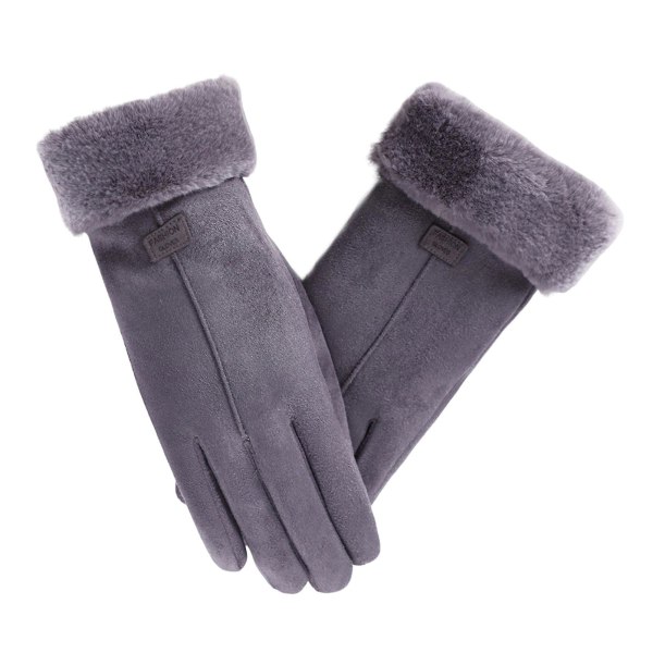 Dame Varme Snehandsker Åndbare Fluffy Ruskind Touch Screen Design Til Koldt Vejr Udendørs Skiløb Og Cykling Gray