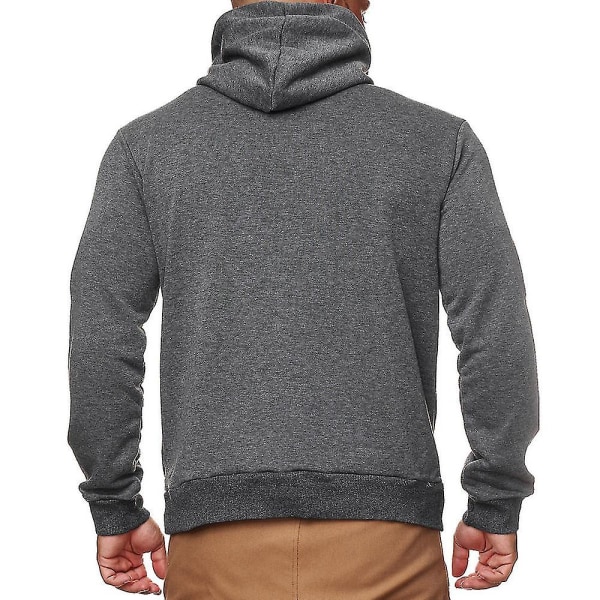 Herr Enfärgad Sport Huvtröja med Mask Långärmad Pullover Hoodie Dark Grey M