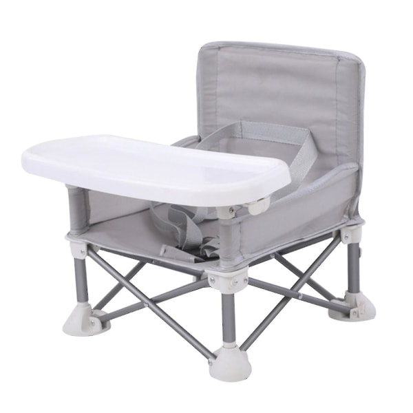 Barnestol med brett, bærbar sammenleggbar boosterstol, justerbar, avtakbar, camping, plen, barnebord, søt, robust Gray