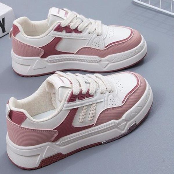 Vita platta sneakers för dam, klassisk stil, rund tå, slip-on skor för promenader, shopping och dejting Pink 36