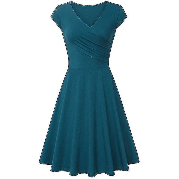 Dame Kortærmet Slå-om Kjole Wheat Blue 3XL
