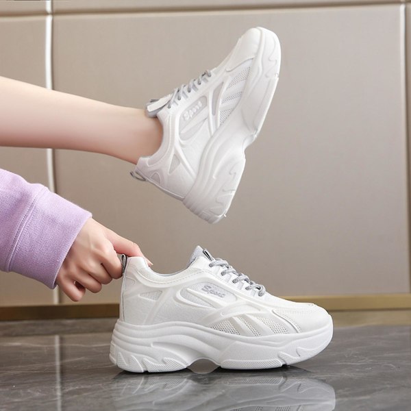 Sportskor med tjock sula för kvinnor i koreansk stil Retro Sneakers med snörning på plattformen som lämpar sig för olika tillfällen Gray 39