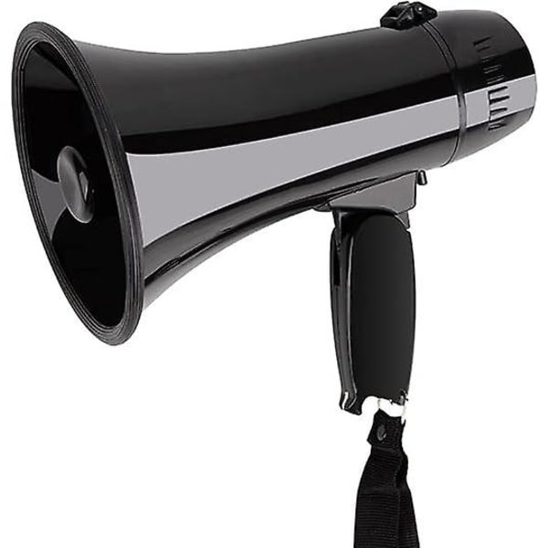 Bærbar Megafon Bullhorn 20 Watt Effekt Megafon Høyttaler Stemme Og Sirene/alarm Moduser Med Volumkontroll Og Stropp Black