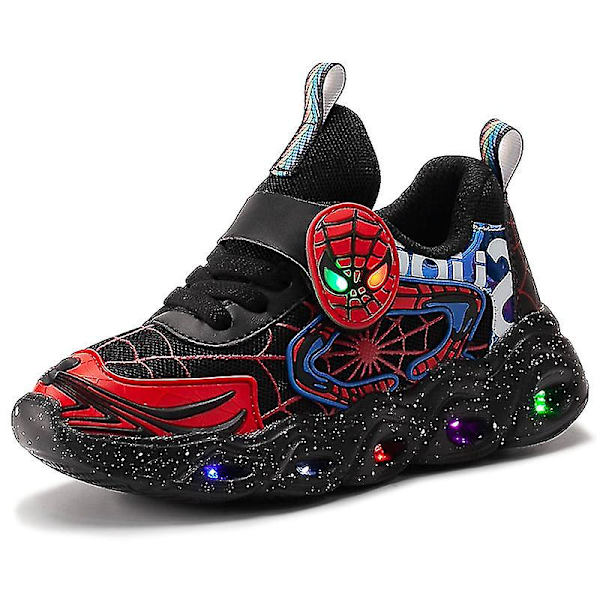 Drenge LED Blinkende Casual Sports Lette Sko Black 24