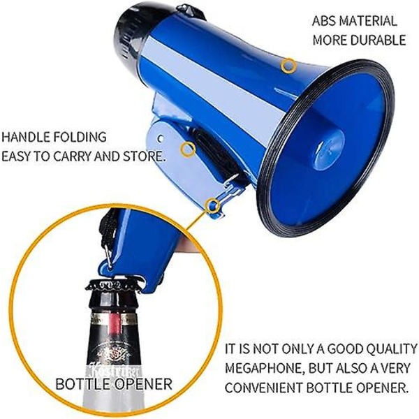 Bærbar Megafon Bullhorn 20 Watt Effekt Megafon Høyttaler Stemme Og Sirene/alarm Moduser Med Volumkontroll Og Stropp blue