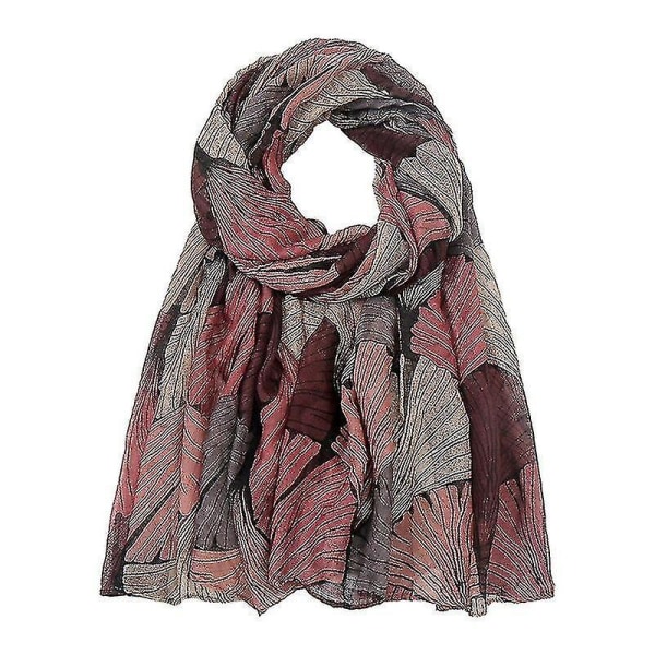 Balinesisk Print Tørklæde Ginkgo Blad Sjal Wrap pink brown