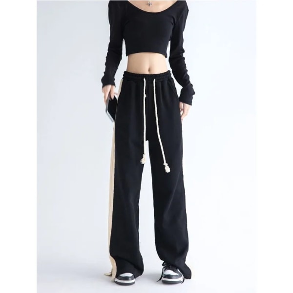 Deeptown Mustat Lämpimät Verryttelyhousut Naisille Talvi Tilkkutäkki Löysät Rento Jogging Nainen Harajuku Vintage Suorat Housut Korealainen Tyyli Harmaa ohut Gray thin XL