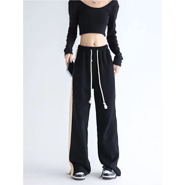 Deeptown Mustat Lämpimät Verryttelyhousut Naisille Talvi Tilkkutäkki Löysät Rento Jogging Nainen Harajuku Vintage Suorat Housut Korealainen Tyyli Musta Ohut Black thin L