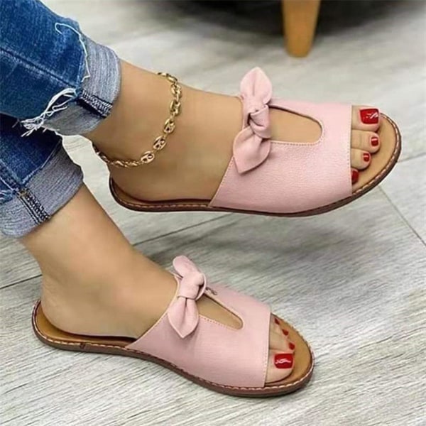 Dam Enfärgad Casual Sandaler PU Läder Andningsbara Tofflor Lämpliga För Camping Inomhus Promenader Pink 35