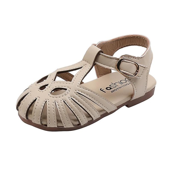 Lasten pehmeäpohjaiset kesäkengät T-remmillä, suljettu kärki, pienten lasten kengät, tyttöjen prinsessa liukueste rantasandaalit Csh1102 Beige 22 Insole14.5CM
