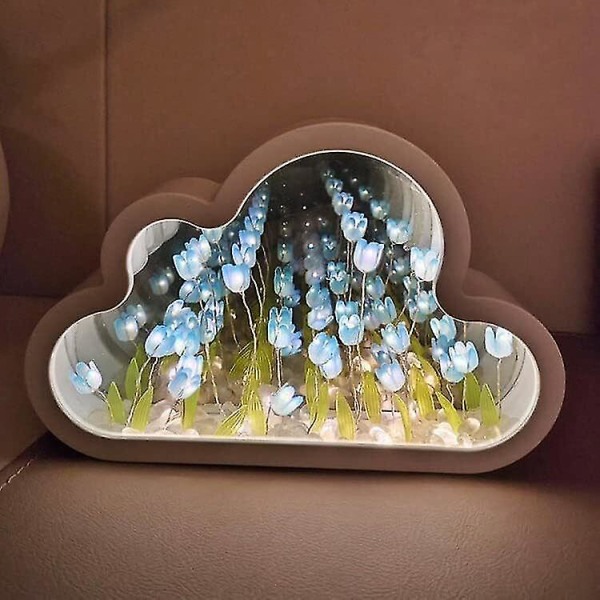 DIY Tulip Natlampe, Sky Tulip Spejl Natlampe, Simulerings Blomsterbordlampe Blue
