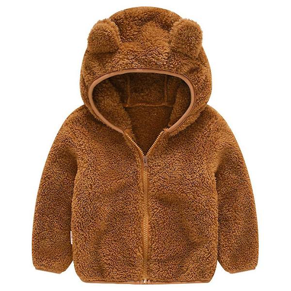 Teddybjörnsjacka med huva för småbarn, fluffig fleece, varm jacka med dragkedja, ytterkläder Brown 3-4 Years