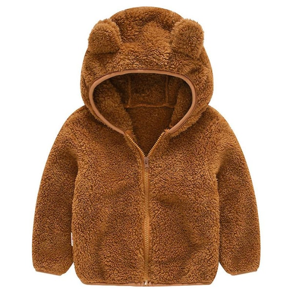Toddler Barn Teddy Bear Huvjacka Fluffy Fleece Varm Zip Up Coat Ytterkläder Brown 2-3 Years