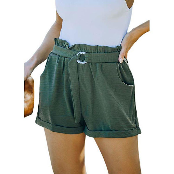 Dame Ensfargede Høye Liv Baggy Shorts Sommer Casual Shorts Army Green L