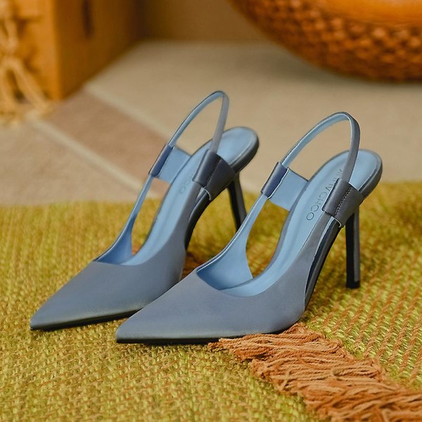 Franska designer dam rosa höga klackar, tunna höga klackar mulor smala klackar eleganta sandaler sko blue 41