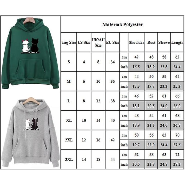 Dame Fleeceforet Hættetrøje med Katteprint, Afslappet Løs Varm Vinter Hættetrøje med Snøre, Pullover Toppe Pink S