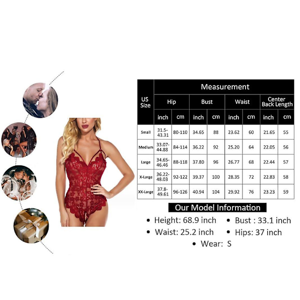 Body naisille, seksikäs alusasu, pitsibody, yksiosainen teddy-alusasu L