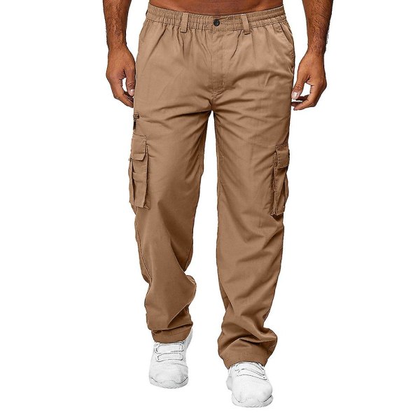 Elastiske Cargo Combat Bukser til Mænd med Elastik i Taljen, Multi-lommer, Casual Bukser, Militær Army Bukser Khaki 3XL