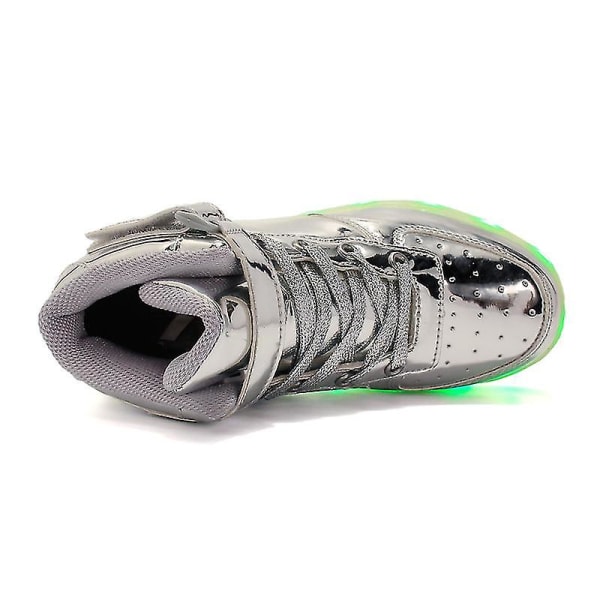 Barn Sneakers Pojkar Led Light Up Sneakers Pojkar Flickor Sport Löparskor 1600 Silver 29