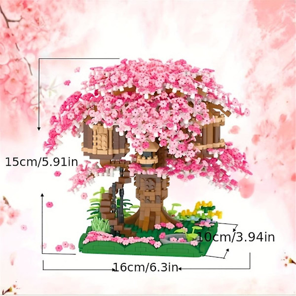 Körsbärsblom Bonsai Träd Mikro Byggklossar Set För Flickor, 2028st Mini Sakura Träd Hus Modell Monterad Klossleksak