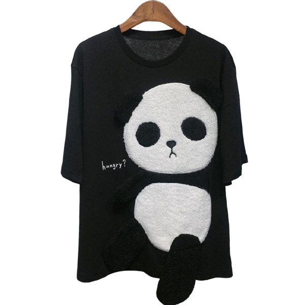 Sommer T-skjorte for kvinner, koreansk stil, løs sommer, halvarmet T-skjorte for innendørsaktiviteter eller daglig bruk Black XL