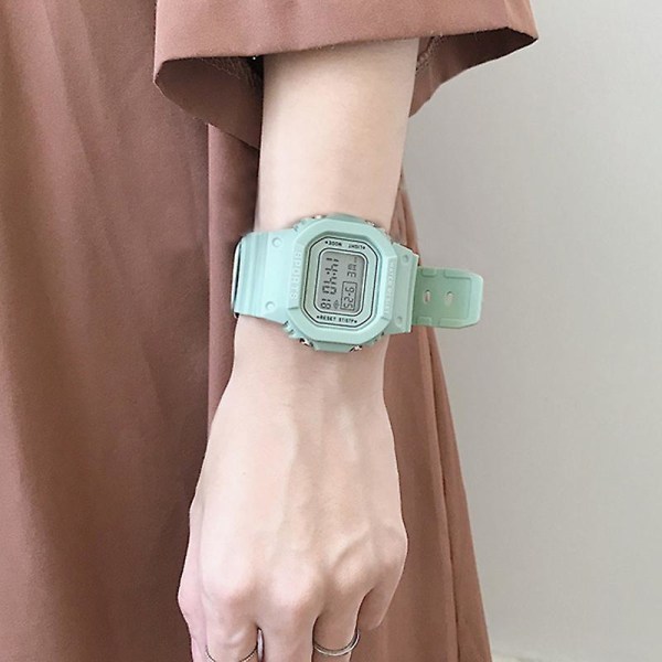 Kvinnor Grön Digital Klocka Flickor Student Bärbar Armbandsur Med Mjukt Band Green