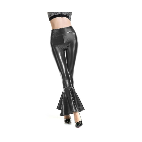 Flared bukser for kvinner, havfrue vide ben, hippie metalliske bukser Xinmu Black S