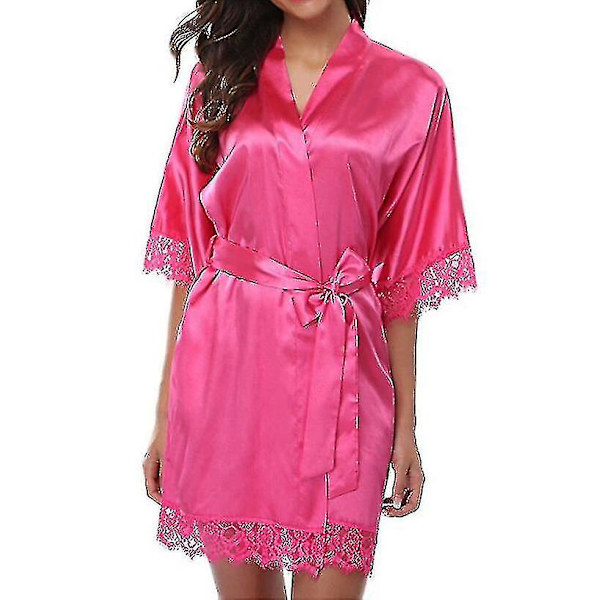 Satin Robe Bröllop Brudtärna Kimono Klänning Nattlinne Badrock -c Rose M