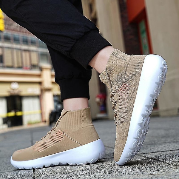 Herre Sneakers Løbe Tennissko Letvægts Åndbar Sport Atletisk 3c0810 Khaki 43