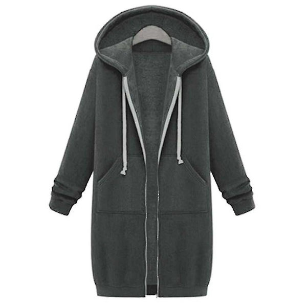 Ledig Dam Långa Huvtröjor Sweatshirt Jacka Dragkedja Ytterkläder Huvjacka Ytterkläder Toppar-b Dark gray 4XL