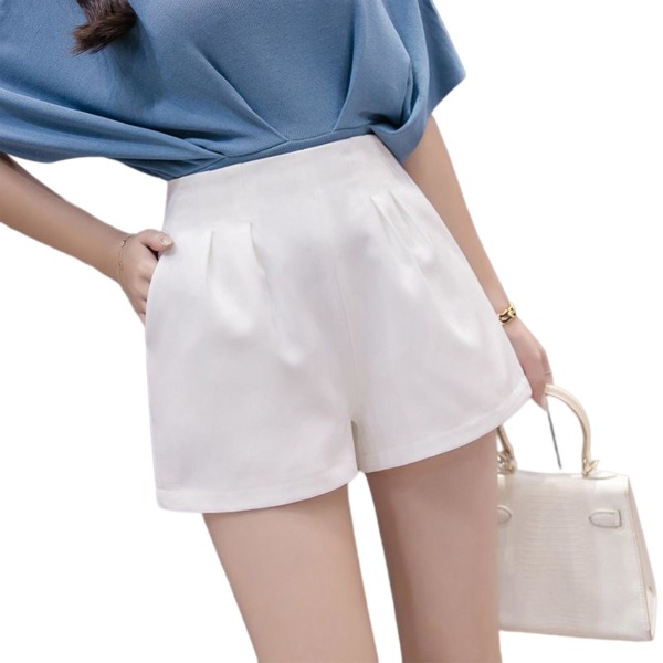 Sommarshorts för damer, hög midja, ledig A-linjemodell, hotpants för shopping och semester White L