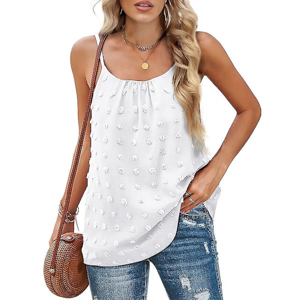 Dame Ensfarget Sommer Casual Ermeløs Camisole Løs Sling Tanktopp White M