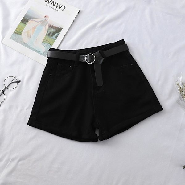 Dame Højtaljede Denim Shorts Korte Jeans med Strop til Afslappet Shopping og Rejser Black XL