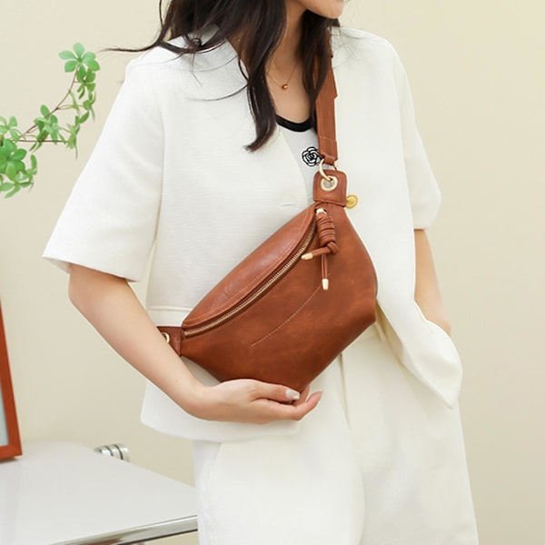 Pu Bröstväska Dam Läder Crossbody Väska Fint Hantverk Dam Axelremsväska För Damers Födelsedag Utsökt Gåva Brown
