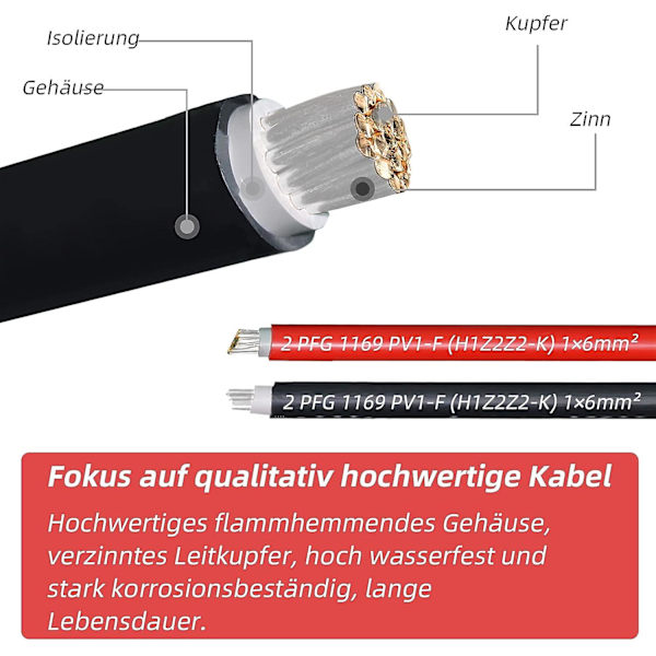 Ammattimainen liitäntäkaapelin jatkojohto molemmin puolin aurinkopistoke aurinkokaapeli punainen / musta 6 mm asennetulla aurinkopistokkeella 2m