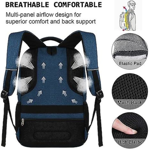 Laptop Rygsæk, Forretningsrejse Tyverisikring Slank Holdbar Laptop Rygsæk Med USB Opladningsport, Vandafvisende College Computertaske Til Kvinder & Mænd F blue
