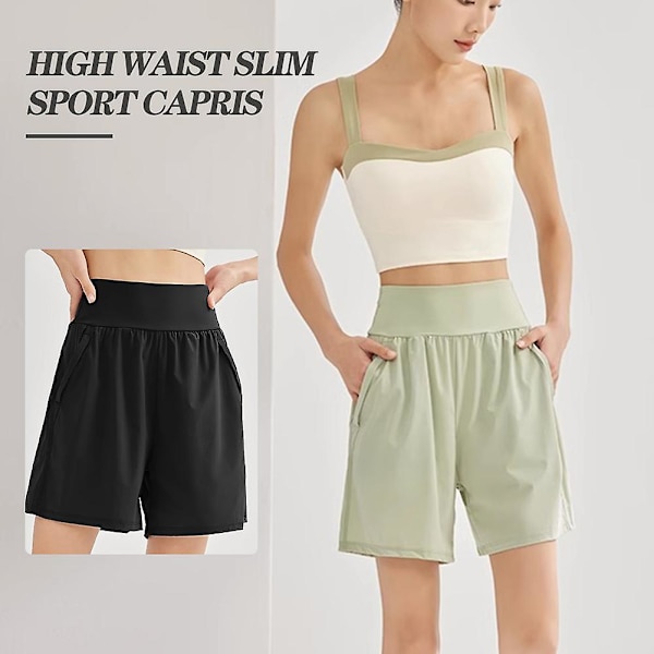 Dam Enfärgade Träningsshorts Med Fickor Mjuka Bekväma Löparbyxor För Cykling Simning Black XL