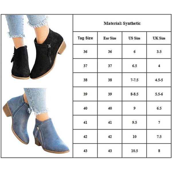 Ankelstövlar med blockklack för damer, Chelsea-boots med dragkedja Blue 39