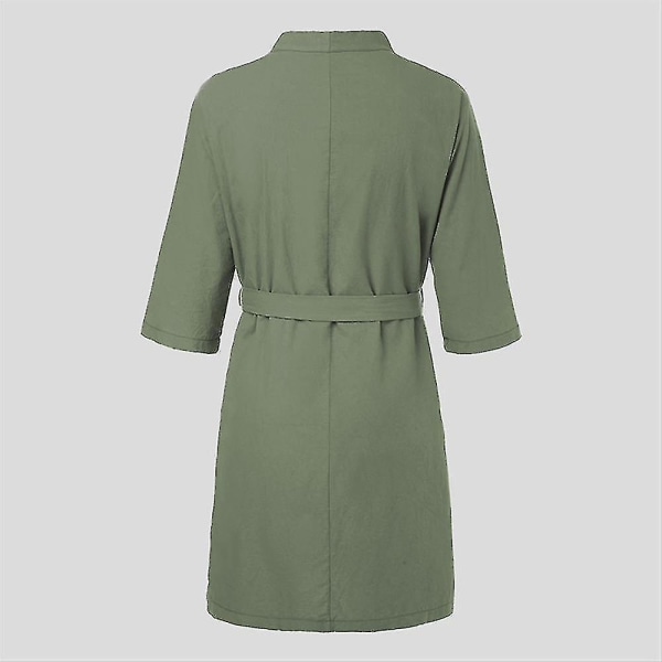 Badrock för män Bomull Linne Nattkläder 3/4 Ärm Sovplagg Badrock Morgonrock Green 2XL