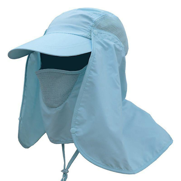 Utomhus UV Solskydd Vandringskeps Nackskydd Ansiktsskydd Bredbrättad Hatt Sommar Blue