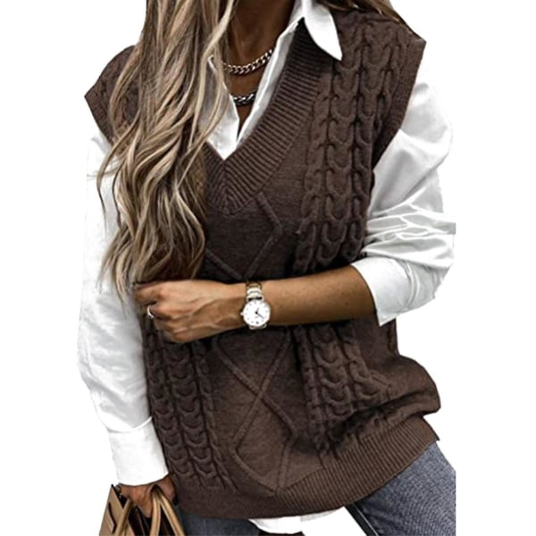 Dame Genser Vest Dame Oversized V-hals Ermeløse Gensere brown S